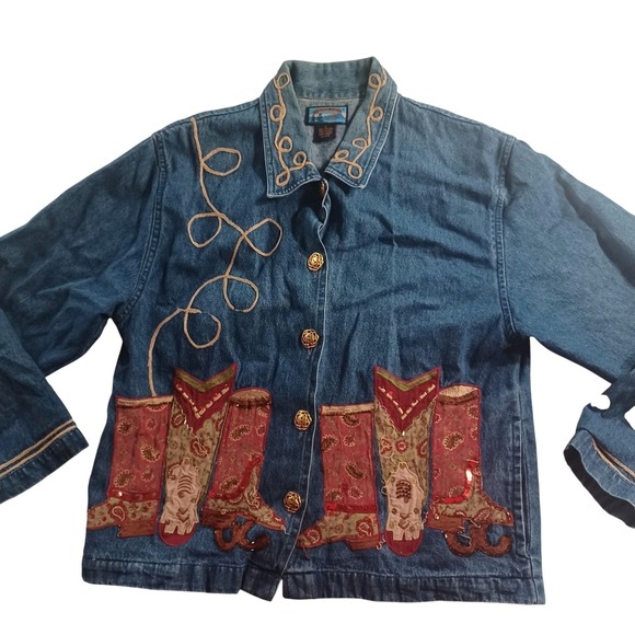 Shaver Lake Jackets & Blazers - Shaver Lake Denim Jacket Womens S Blue Western Cowboy Boots Embroidered Paisley‎